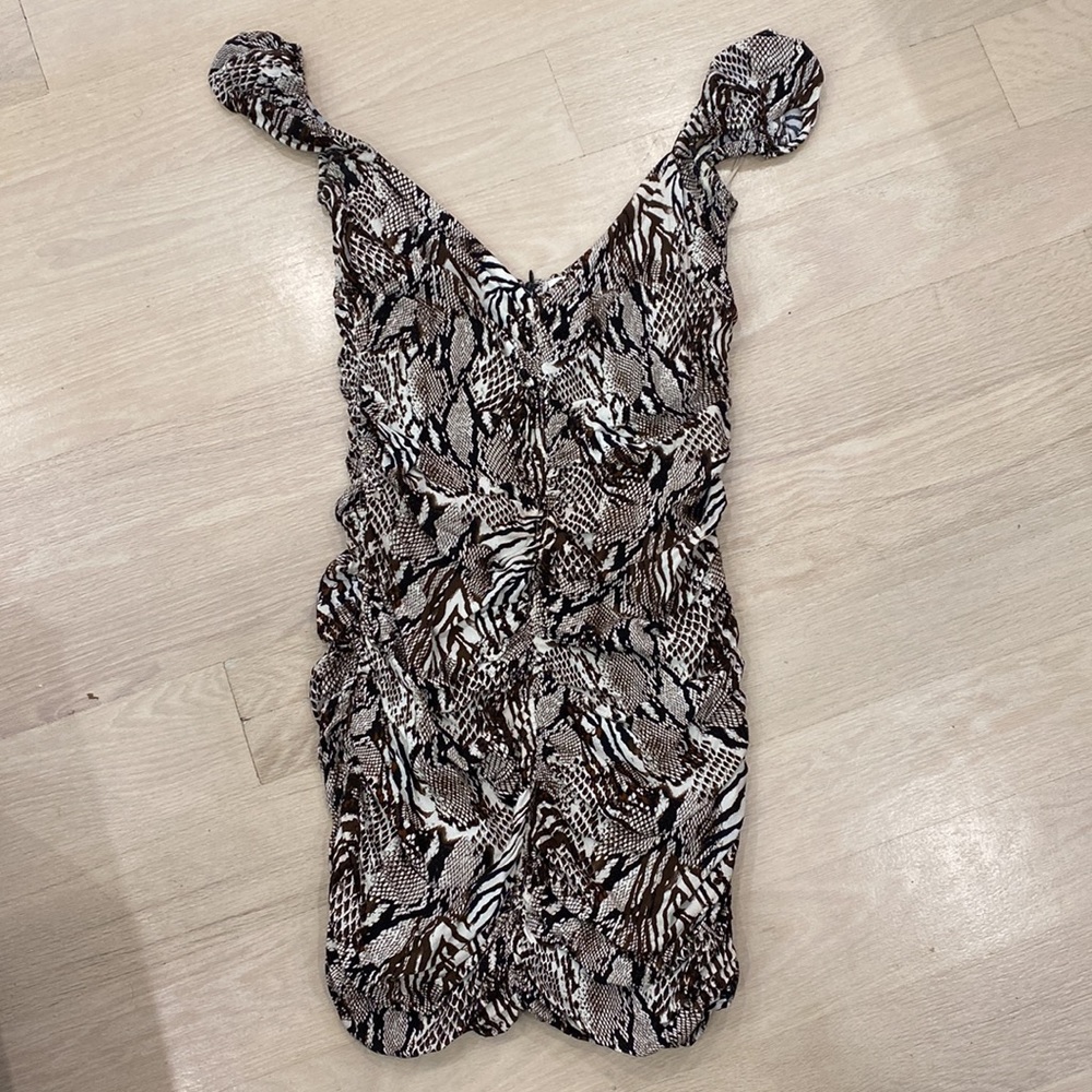 Wilfred By Aritzia - Brown & White Multi-Animal Print Ruched Bodycon Dress